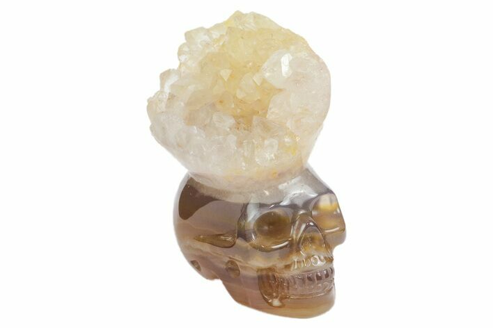 Polished Agate Skull with Quartz Crown #181977